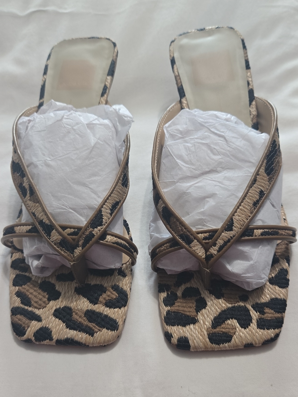 Dolce Vita Leopard Kitten HEEL RAFFIA Brevel Sandals - Brown/Black